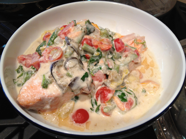 coconut milk poached salmon